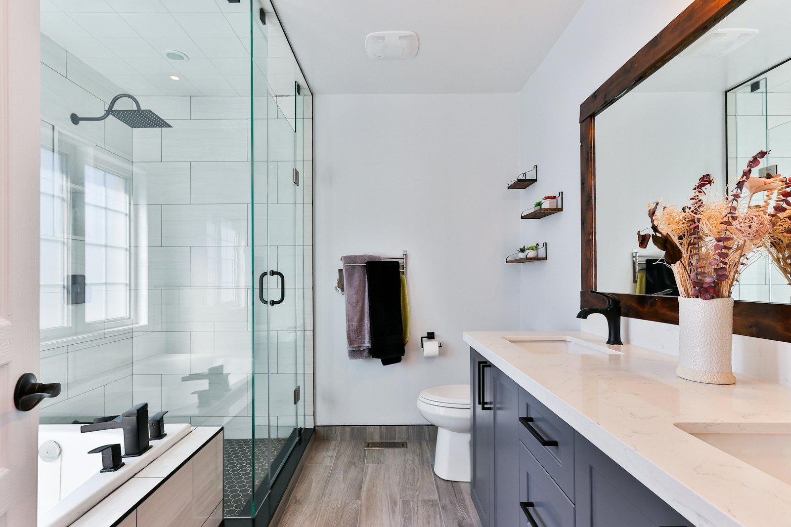 Westchester primary bath: Walk-in shower, floating vanity · 5 weeks