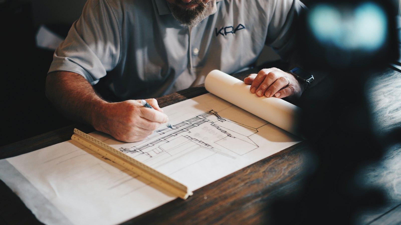 Reviewing construction drawings on the job site