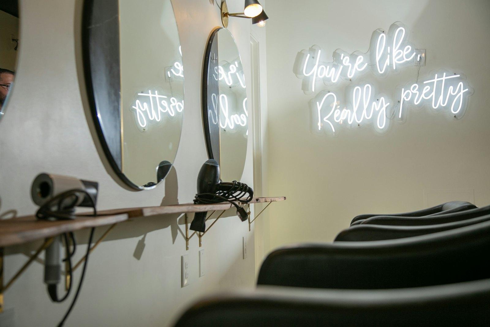 Wash station with soft neon lighting
