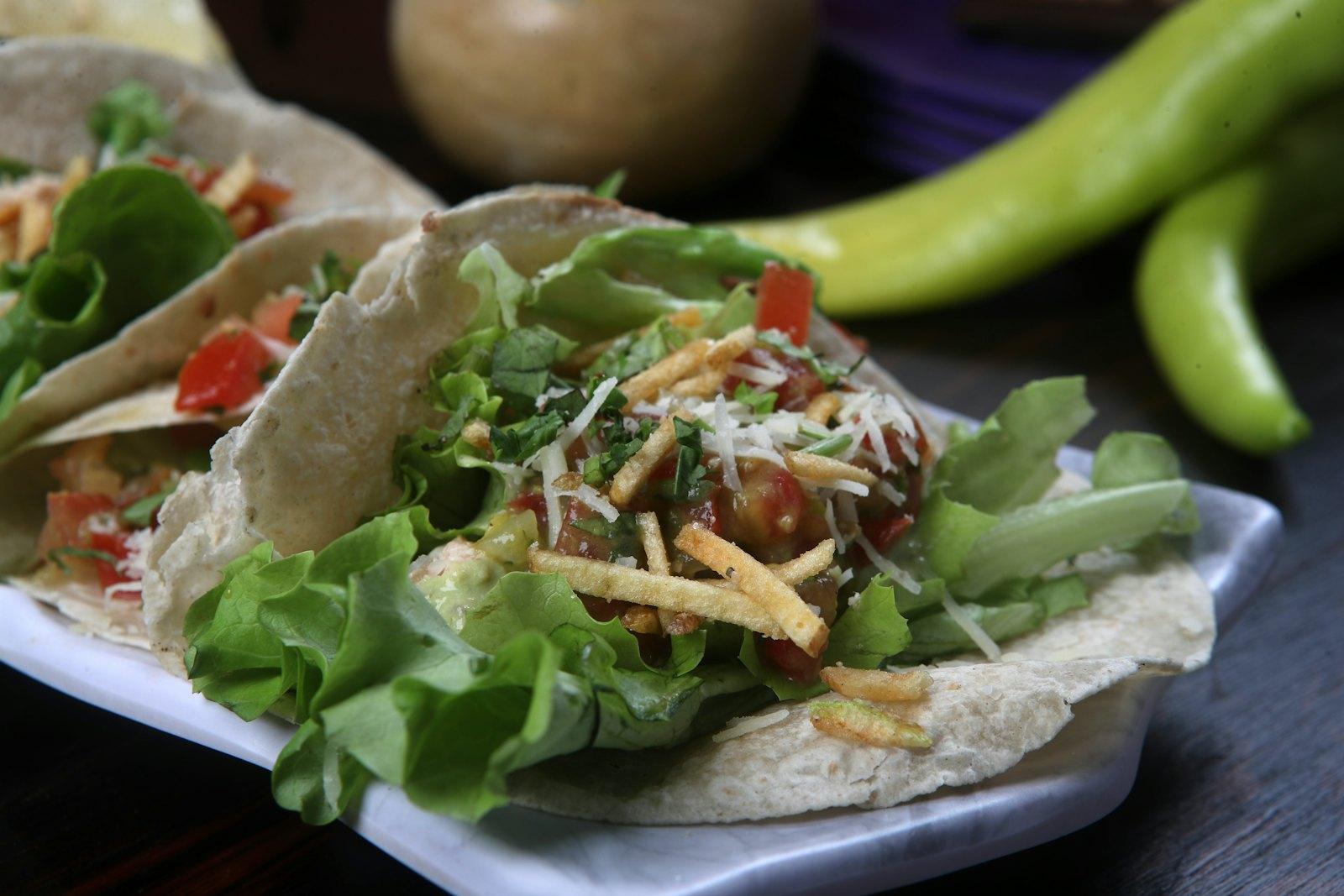 Fish tacos with fresh slaw and peppers
